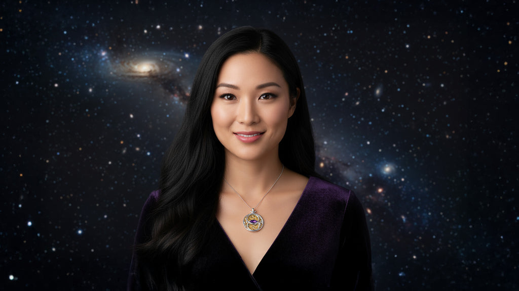 Amethyst Harmonic Union Talisman Pendant set in 925 Sterling Silver and plated in 24 k Gold