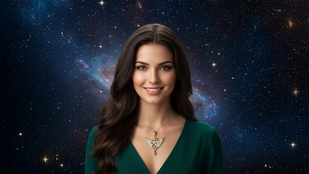 Cosmic Manifestor Unity Talisman Pendant with Citrine and Peridot set in 925 Sterling Silver and plated in 24 k Gold