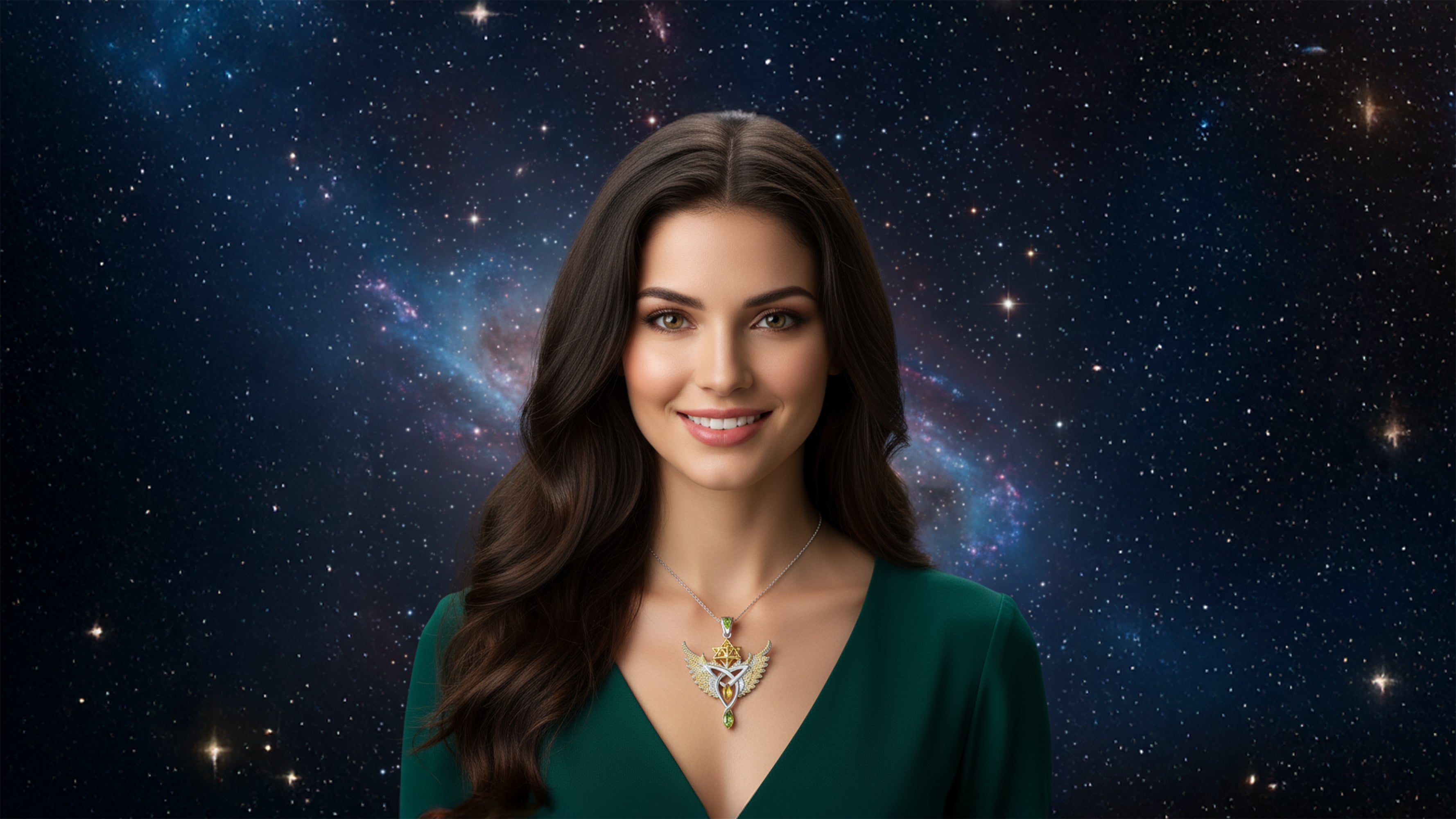 Cosmic Manifestor Unity Talisman Pendant with Citrine and Peridot set in 925 Sterling Silver and plated in 24 k Gold