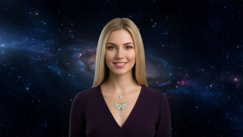 Spiritual Seeker Unity Talisman Pendant with Rainbow Moonstone and Amethyst set in 925 Sterling Silver and plated in 24 k Gold