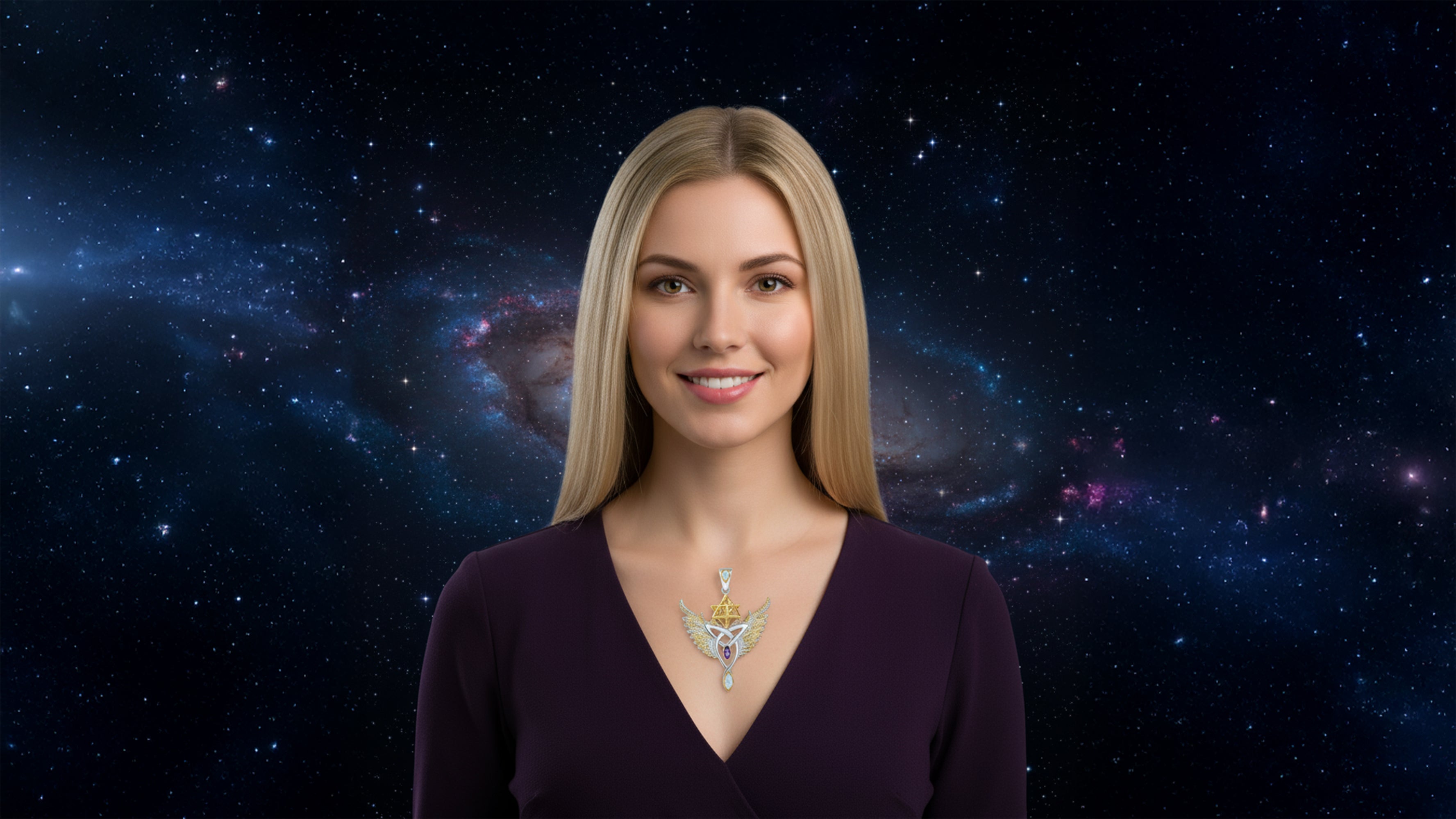 Spiritual Seeker Unity Talisman Pendant with Rainbow Moonstone and Amethyst set in 925 Sterling Silver and plated in 24 k Gold