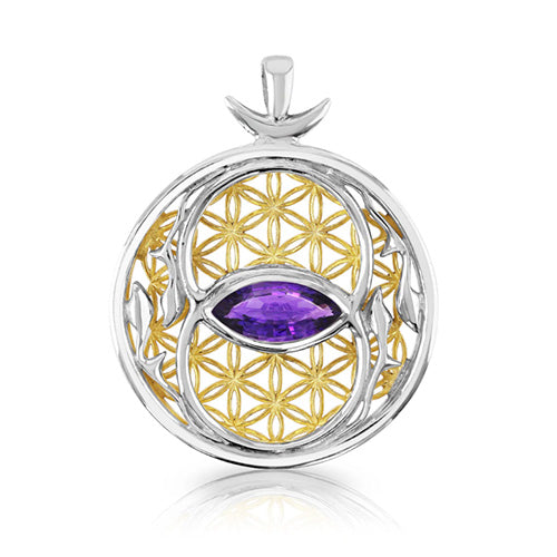 Amethyst Harmonic Union Talisman Pendant set in 925 Sterling Silver and plated in 24 k Gold