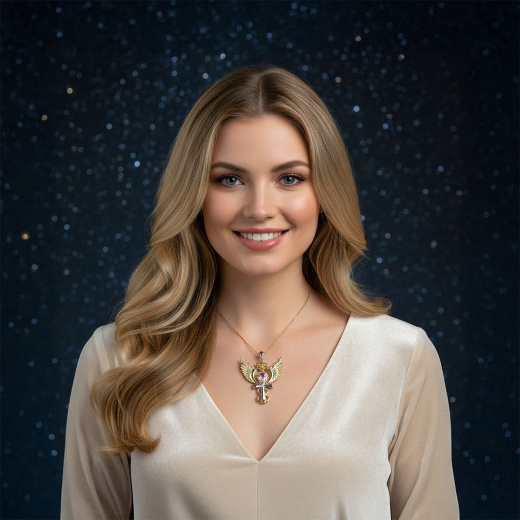 Archangel Chamuel Talisman Pendant with Rose Quartz and Rubies set in 925 Sterling Silver and plated in 24 k Gold