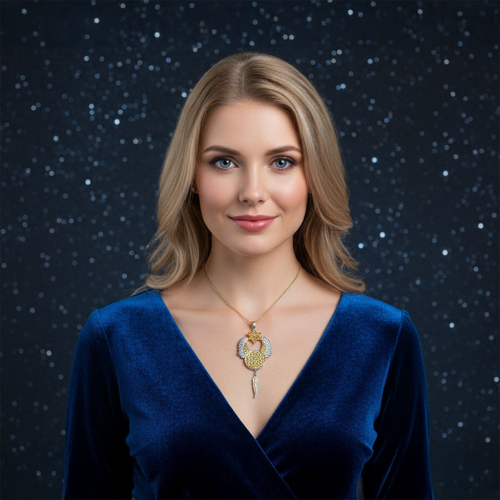 The Mastery of Light - Archangel Metatron Talisman Pendant with Quartz set in 925 Sterling Silver and plated in 24 k Gold
