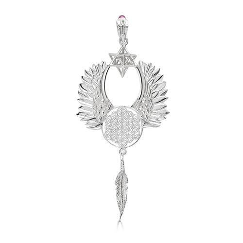 The Pilgrim of Light - Archangel Metatron Talisman Pendant with Ruby set in 925 Sterling Silver