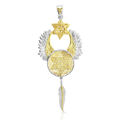 The Mastery of Light - Archangel Metatron Talisman Pendant with Quartz set in 925 Sterling Silver and plated in 24 k Gold