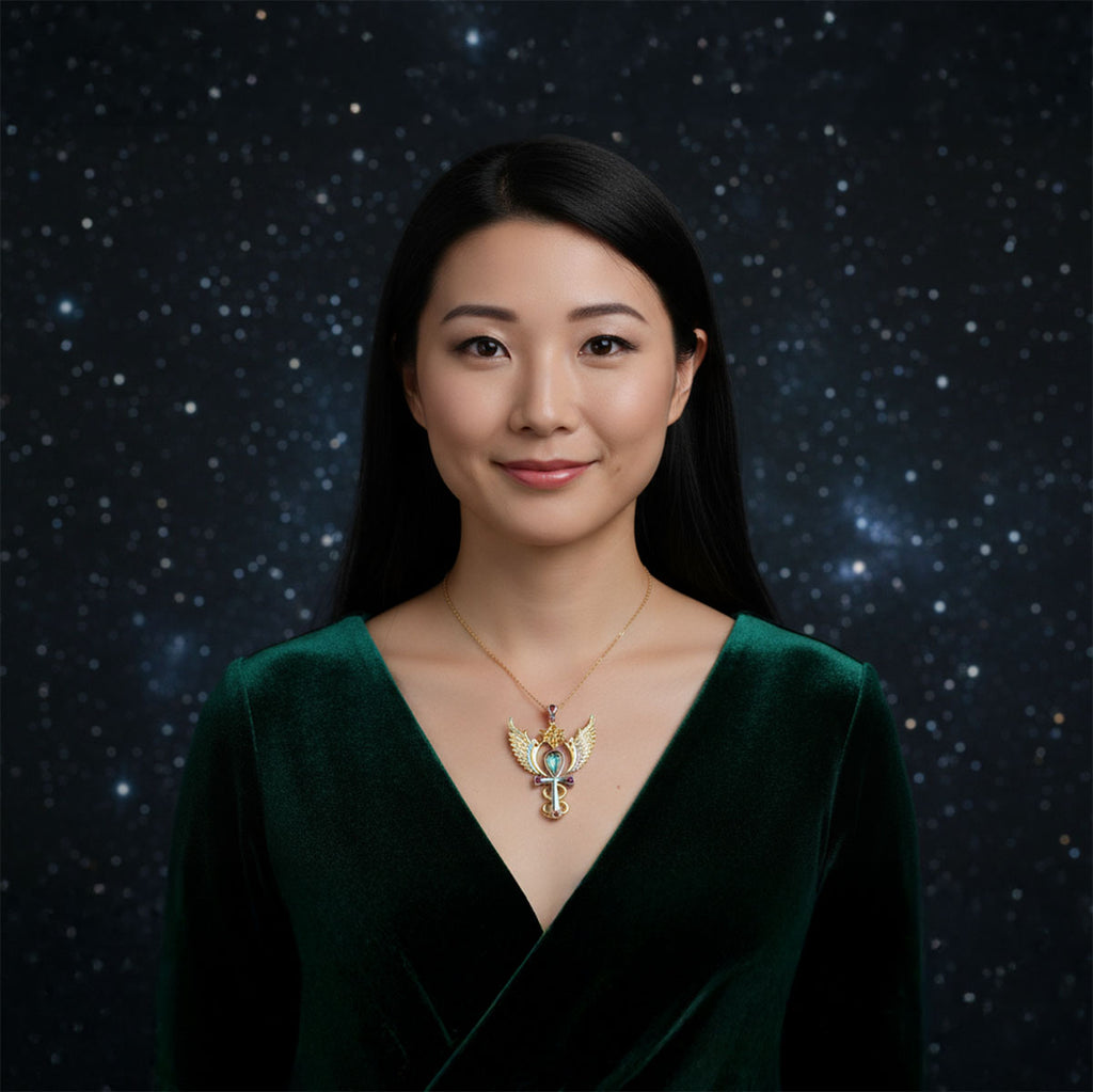 Archangel Raguel Talisman Pendant with Labradorite and Rubies set in 925 Sterling Silver and plated in 24 k Gold