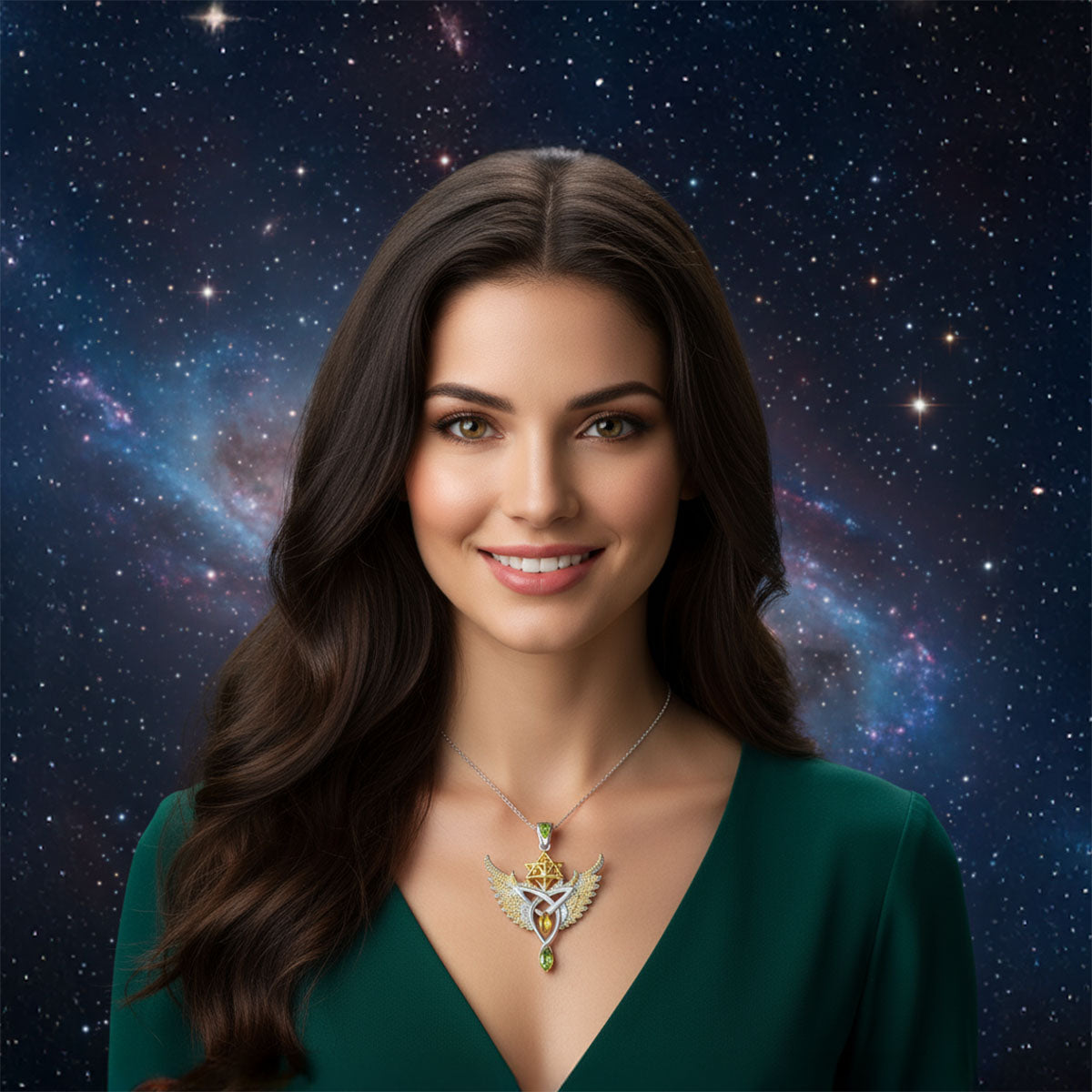 Cosmic Manifestor Unity Talisman Pendant with Citrine and Peridot set in 925 Sterling Silver and plated in 24 k Gold