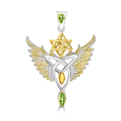 Cosmic Manifestor Unity Talisman Pendant with Citrine and Peridot set in 925 Sterling Silver and plated in 24 k Gold