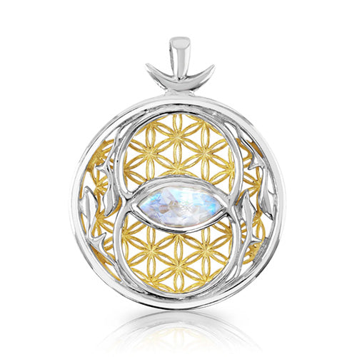 Rainbow Moonstone Harmonic Union Talisman Pendant set in 925 Sterling Silver and plated in 24 k Gold