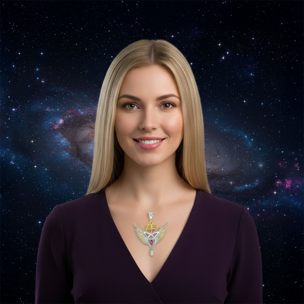 Spiritual Seeker Unity Talisman Pendant with Rainbow Moonstone and Amethyst set in 925 Sterling Silver and plated in 24 k Gold