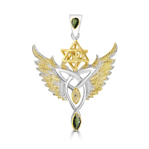 Starborne Unity Talisman Pendant with Libyan Desert Glass and Moldavites set in 925 Sterling Silver and plated in 24 k Gold
